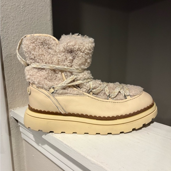 Sam Edelman Orelia Pull On Lace Up Cold Weather Ankle Boots Natural Womens 6.5 M - Picture 2 of 9